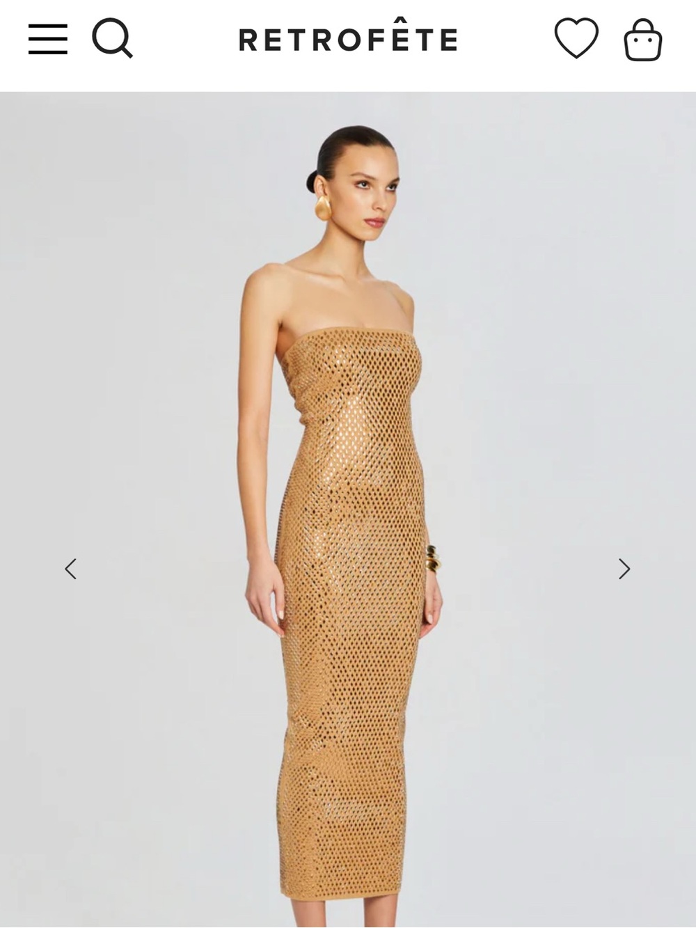 RETROFETE Boa Crystal Embellished Strapless Knit Gold Dress - Small